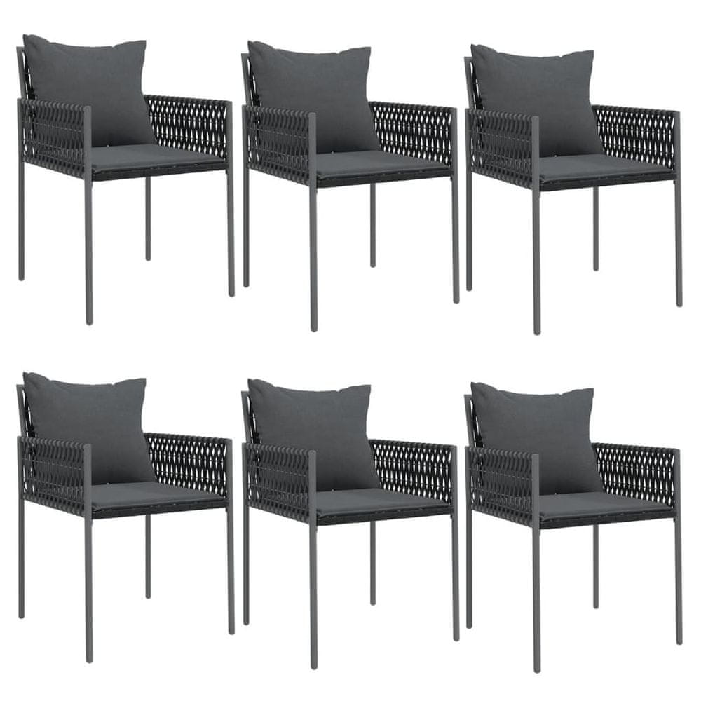 Vidaxl Záhradné stoličky s vankúšmi 6 ks čierne 54x61x83 cm polyratan